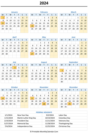 2024 yearly calendar holidays vertical