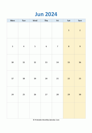 blank calendar june 2024 (vertical layout)