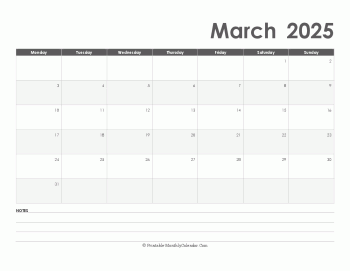 calendar march 2025 printable holidays landscape