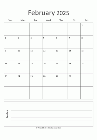 february 2025 printable calendar (portrait layout)