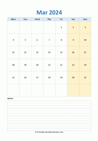 March 2024 Calendar (vertical)